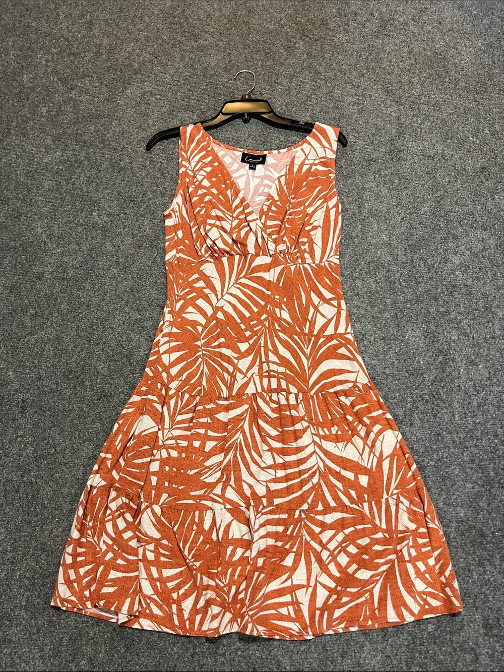 connected apparel Orange & White Tropical Leaf V-Neck Mini Dress